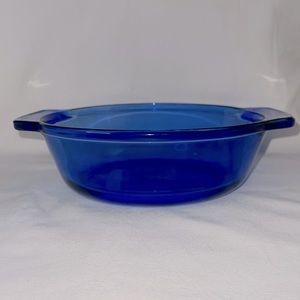 Vintage Anchor COBALT BLUE Ovenware Casserole 9 in dia 2 qt USA 13 1038